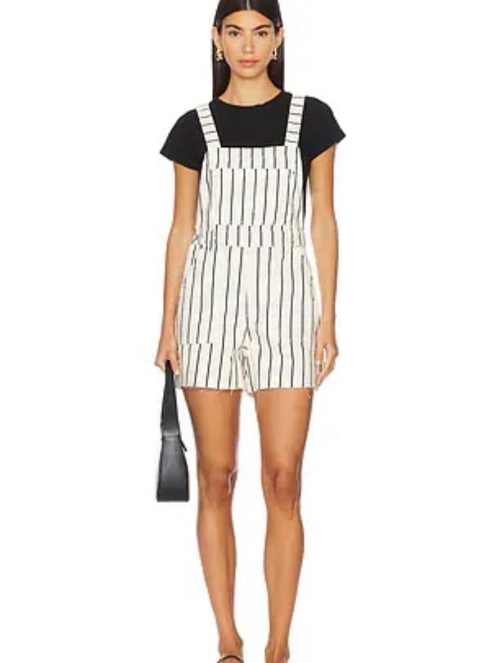 Who What Wear cream black Short Overalls Black Vertical Stripes XS